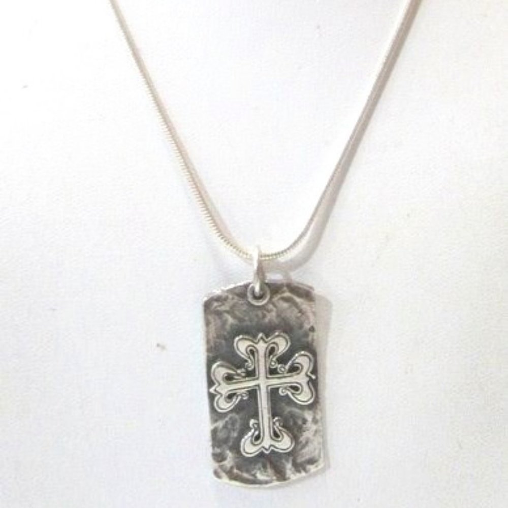 Sterling Silver Cross Dog Tag Pendant
